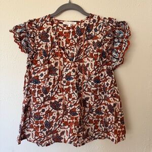 Anthropologie Love the Label Batik Ruffle Sleeve Top